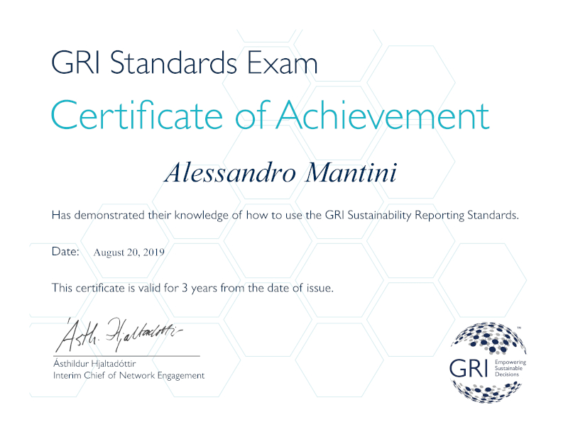 DA OGGI SONO UN PROFESSIONISTA CERTIFICATO GRI (Global Reporting Initiative)